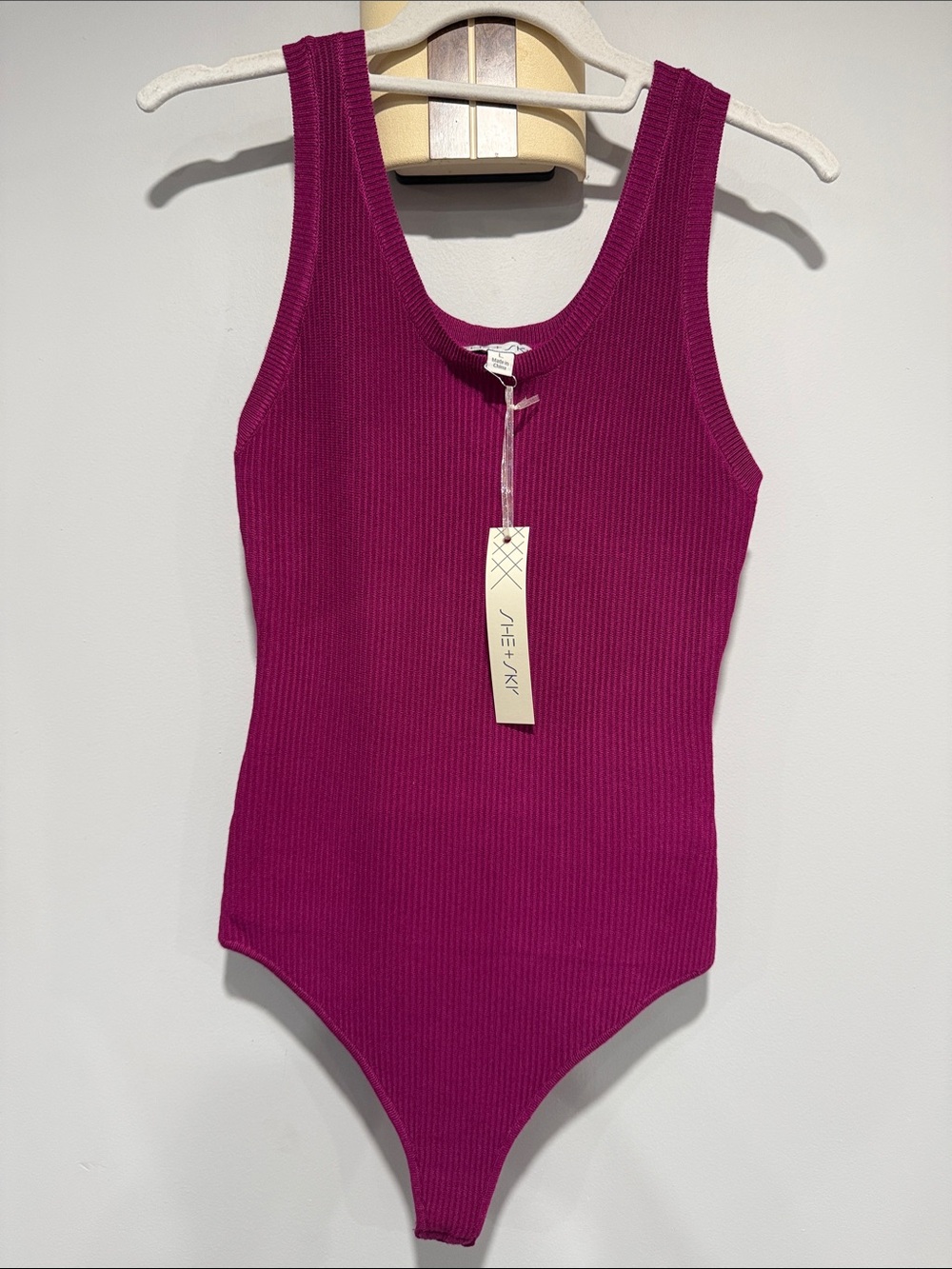 Ribbed One-Piece Bodysuit in Magenta